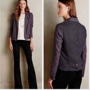 Hei Hei Anthropologie Delaine Blazer Jacket Size 4 Gray Houndstooth Plaid Back